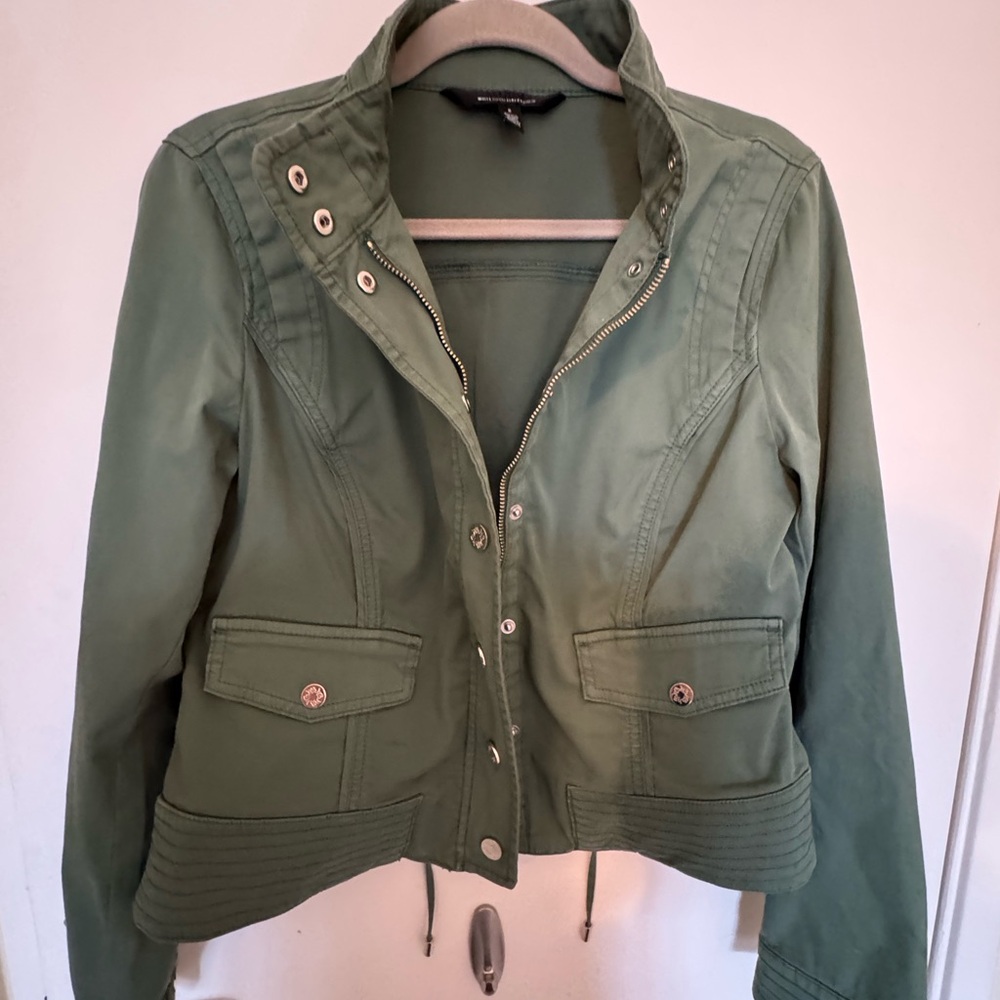 White House Black Market Olive Lace-Up Utility Jacket
